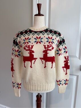 Vintage Patrick James Wool Reindeer Fair Isle Nordic Christmas Sweater Size M